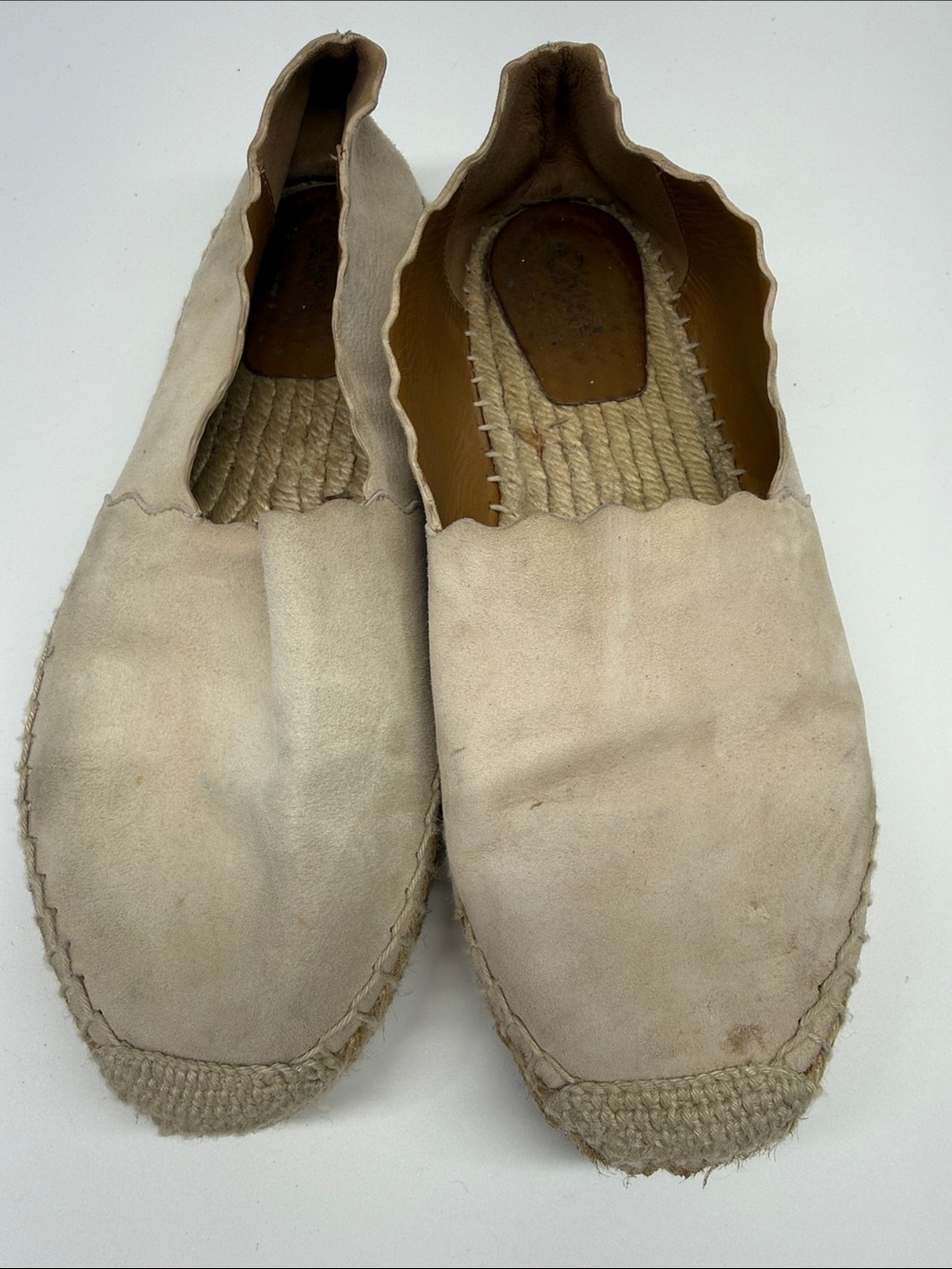 Chloé Beige Scalloped-Edge Espadrille Flats